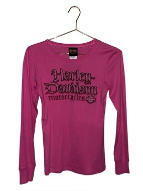 Harley-Davidson Pink Long Sleeve Embroidered Tee Size XS/S P2P 17”